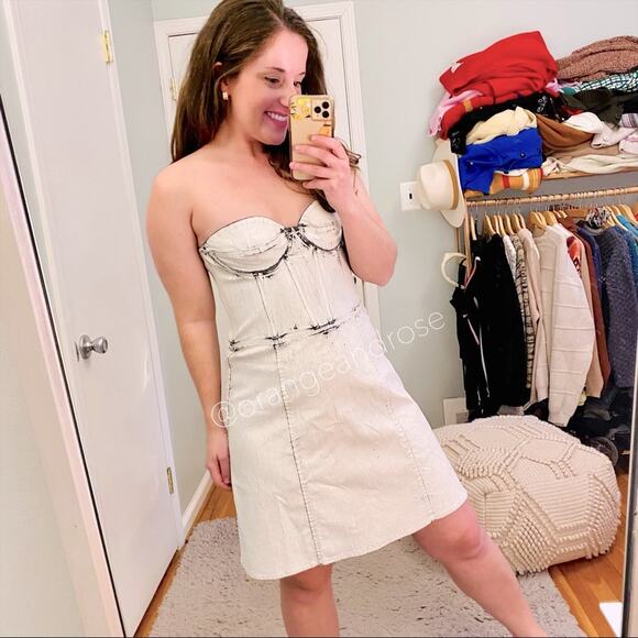 NWT Ksenia Schnaider Corset Mini Dress Paint in Crackled White Bustier M/L - Picture 1 of 11